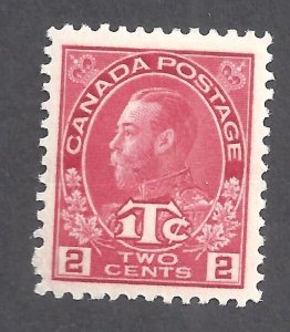 CANADA # MR3b VF MINT 1c OVERPRINT ON 2c KGV ROSE-CARMINE WAR TAX DIE I BS27875