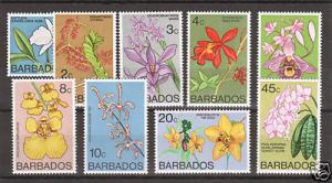 Barbados Sc 396/406B MNH. 1974 Flowers, 9 diff from Orchids set, perf 14, VF.