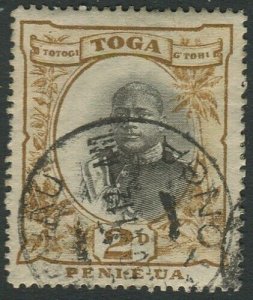 Tonga 1897 SG42 2d grey and bistre King George II type II missing sword hilt #1