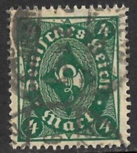 GERMANY 1922-23 4m Dark Green POST HORN Issue Sc 187 VFU