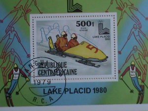 ​CENTRAFRICAINE STAMP: 1979, WINTER OLYMPIV LAKE PLACID 1980 CTO-NH - S/S SHE