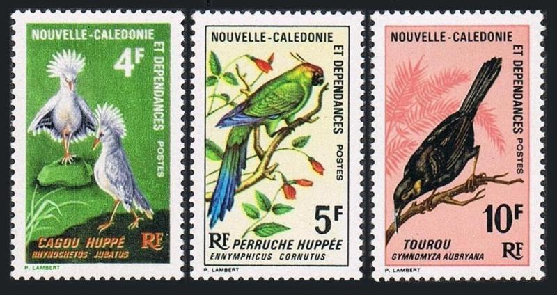 New Caledonia 364-366,hinged. Birds 1968.Warbler,Whistler,Pigeon,Parakeet,Kagu