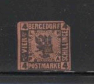 GERMAN STATE BERGEDORF #5 1861 4s ARMS REPRINT IMPERF. MINT VF LH O.G