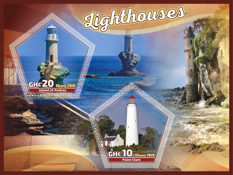 Stamps. Lighthouses  2019 year 1+1 sheets perforated