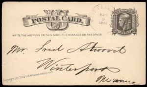 USA 1881 WEST FARMINGTON Maine Violet Cancel Postal Card Cover 96291