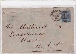 bristol to u.s.a. 1892  2½ d stamps cover ref r15363