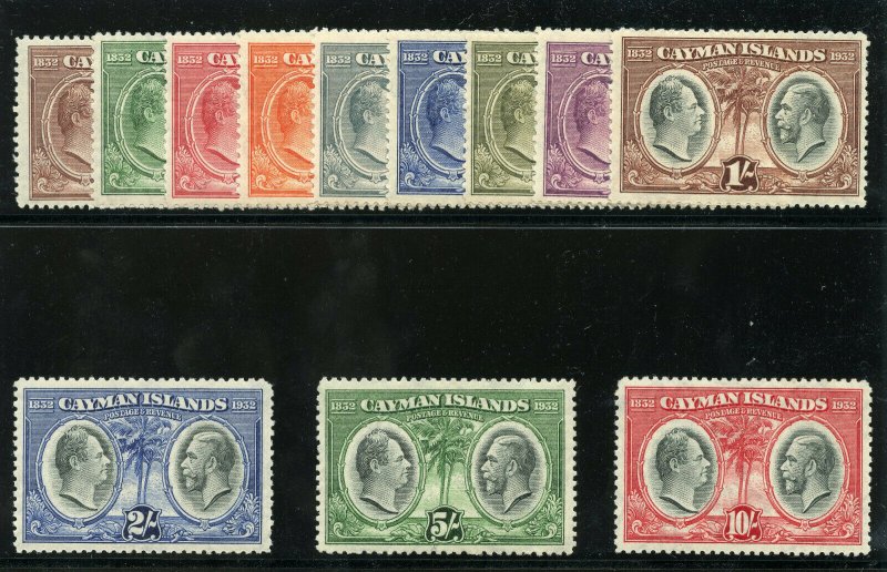 Cayman Island 1932 KGV Centenary set complete MLH. SG 84-95. Sc 69-80.