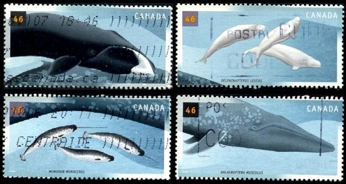 4 Various Whales, Canada stamp SC#1868-1871 Used set