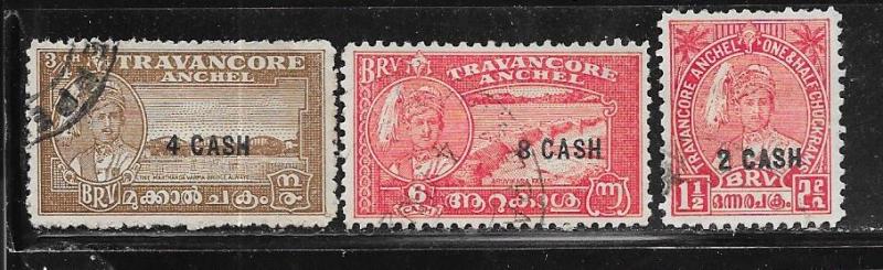 India- Travancore #45-47 set complete (U) CV $2.60