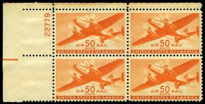 United States, Air Post #C31 Cat$47.50, 1941 50c orange, plate number block o...