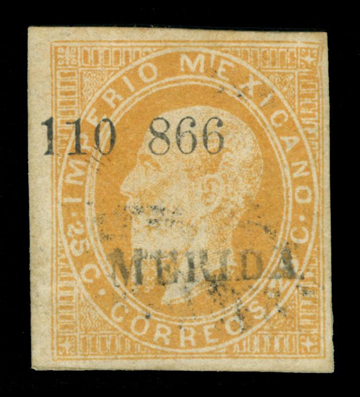 MEXICO 1866 Maximilian 25c orange - MERIDA - district ovpt. Sc# 29 used  