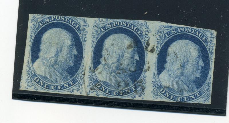 8 Franklin Types III Pos 99R2 in Strip of 3 Stamps w/Type II's PF Cert (8-99R2)