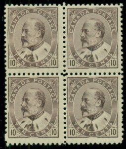 CANADA #93, 10¢ Edward VII, Blk of 4, NH/LH, fresh & F/VF+, Miller certificate