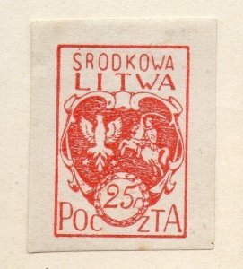 Lithuania (Central) 1920-21 Early Issue Fine Mint Hinged 25f. Imperf 074647