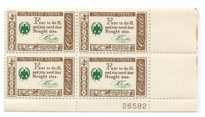 US #1140 American Credo  4c Plate Block of 4 (MNH) CV $1.35