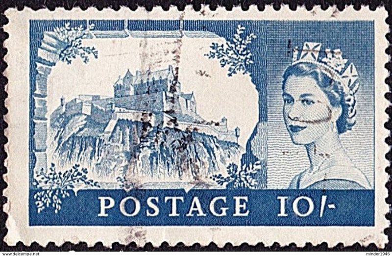 GREAT BRITAIN 1955 QEII 10/- Dull Blue, Edinburgh Castle SG538a Used