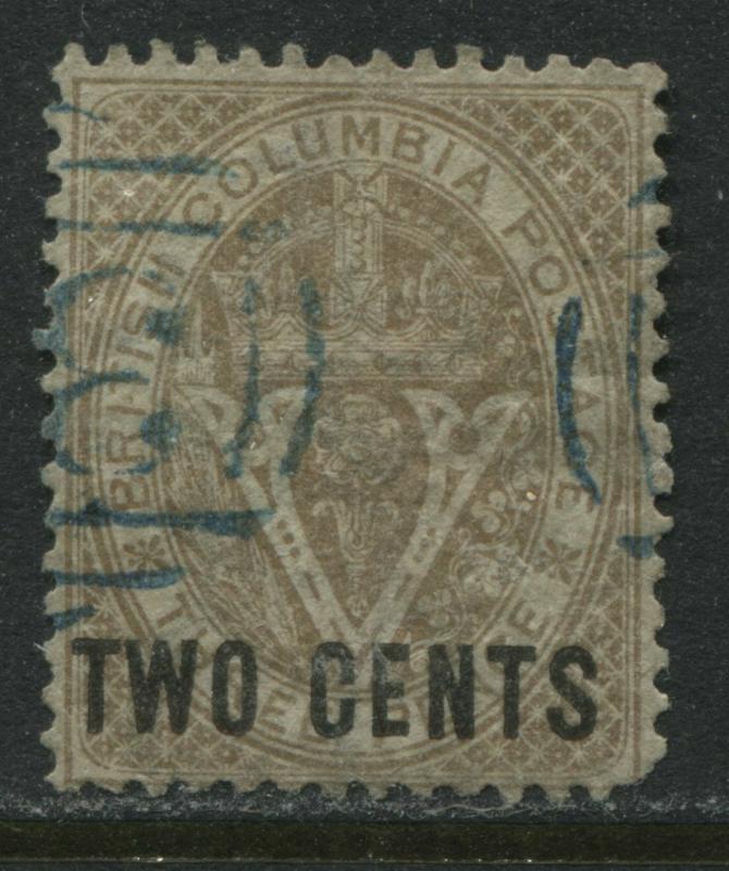 British Columbia 1867 overprinted TWO CENTS used