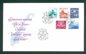 Norway. 1982 FDC. Cachet, Norway Map. Buildings. Sc# 718-19-20-22-23.