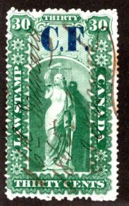 van Dam OL4, 30c used C.F. o/p, Ontario Law Revenue Stamp, Canada