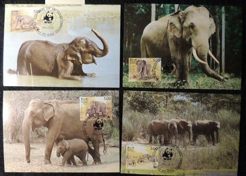 sri lanka 1986 WWF asian elephants 4 values maxicard animals mammals