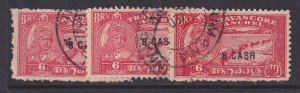 Travancore (India States), Scott 47, 47a, 47d (SG 75, 75a, 75c), used