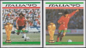 TANZANIA Sc #604-5 CPL MNH SET of 2 S/S - FIFA ITALY 1990 WORLD CUP CHAMPIONSHIP