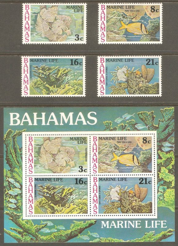 BAHAMAS Sc# 406 - 409a MNH FVF Set4 + SS Marine Life Fish Coral Reef Ocean Sea