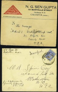 INDIA 1900's TWO CALCUTTA COVERS K. EDWARD FRANKING