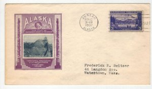 1937 ALASKA US POSSESSION FDC 800-45C IOOR VARIETY GOLD MINING NOME