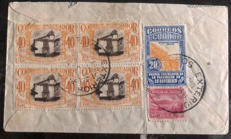 1934 Ecuador Airmail Cover to Fillmore Ca USA Exterior Mail Cancels Back Stamps