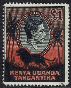 KENYA UGANDA & TANGANYIKA 1938 KGVI LION £1 PERF 14 USED