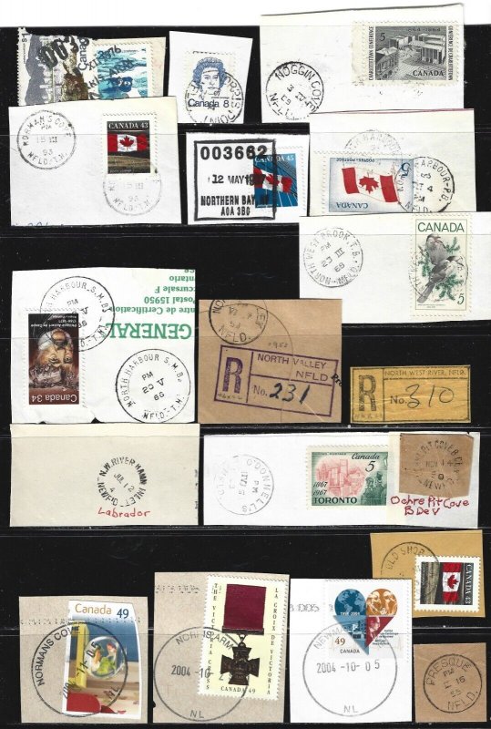 CANADA - CANADIAN STAMPS ON PIECES WITH NEWFOUNDLAND TOWN CANCELS LOT #2