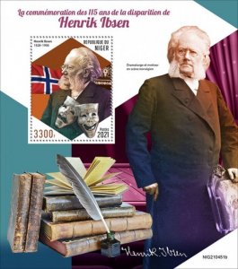 Niger - 2021 Playwright Henrik Ibsen - Stamp Souvenir Sheet - NIG210451b