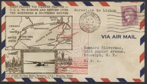 1939 PanAm FAM 18 May 25 Flight Cover Crosby Photo Cachet Marseilles to Lisbon