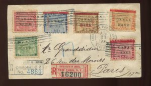 Canal Zone  9-14 6 Color 1906 Registered Cover to Paris France (CV 1043) ex Salz