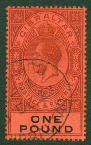 SG 85 Gibraltar 1912-24. dull purple & black/red. Very fine used with a