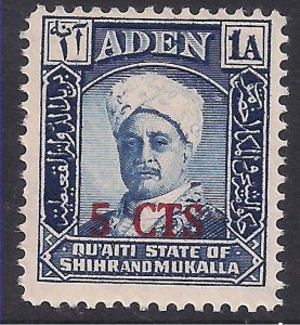 Aden 1951 QE2 5ct Qu'aiti State Shihr Mukalla Surcharge MM SG 20 ( M1274 )