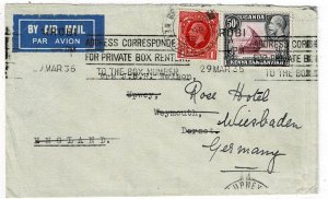 K.U.T. 1935 Nairobi cancel on cover to England, forwarded to Germany