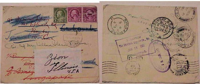 SINGAPORE  FORWARDED AMERICAN EXPRESS also BOMBAY FORWARDER 1931 JERUSALEM