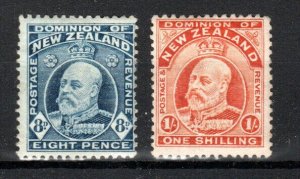 Nouvelle-Zélande 1909-16 8d Indigo-Blue Et 1910 1s Vermilion Sg 393-94 Mvlh