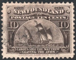 Newfoundland SC#68 10¢ Matthew: Cabot's Ship (1924) Used