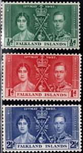 FALKLAND ISLANDS Scott 81-83 MNH** 1937 Coronation set