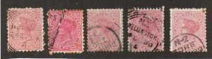 New Zealand  - (5) 1880s 1d QV / Different Perfs/ shades    -    Lot 0524130