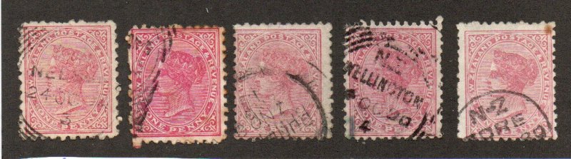 New Zealand  - (5) 1880s 1d QV / Different Perfs/ shades    -    Lot 0524130