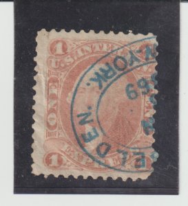 U.S. Revenue Scott #R1c 1c Express, Blue 1864 Bank Handstamp Cancel CXL