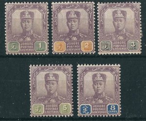 Malaya Johore 5 Different SG 78/83 MLH 1910-12 SCV $35.75