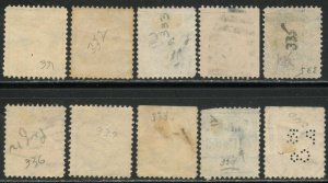 US Sc#331-340 1908-9 1-15c Double Line Watermark 191 Used some SE & faults