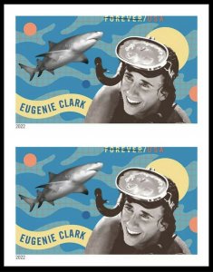 US Eugenie Clark Imperf NDC Vertical Pair 2 Stamps MNH 2022 Ships after 8 May.