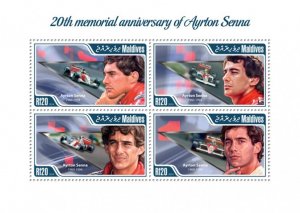 MALDIVES - 2014 - Ayrton Senna - Perf 4v Sheet - Mint Never Hinged