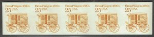 1986 IMPERFORATE ERROR: 25c BREADWAGON (2136a)plate #2 strip of 5 OGNH PERFECT